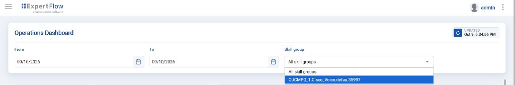 Skill group dropdown open with a skill selected