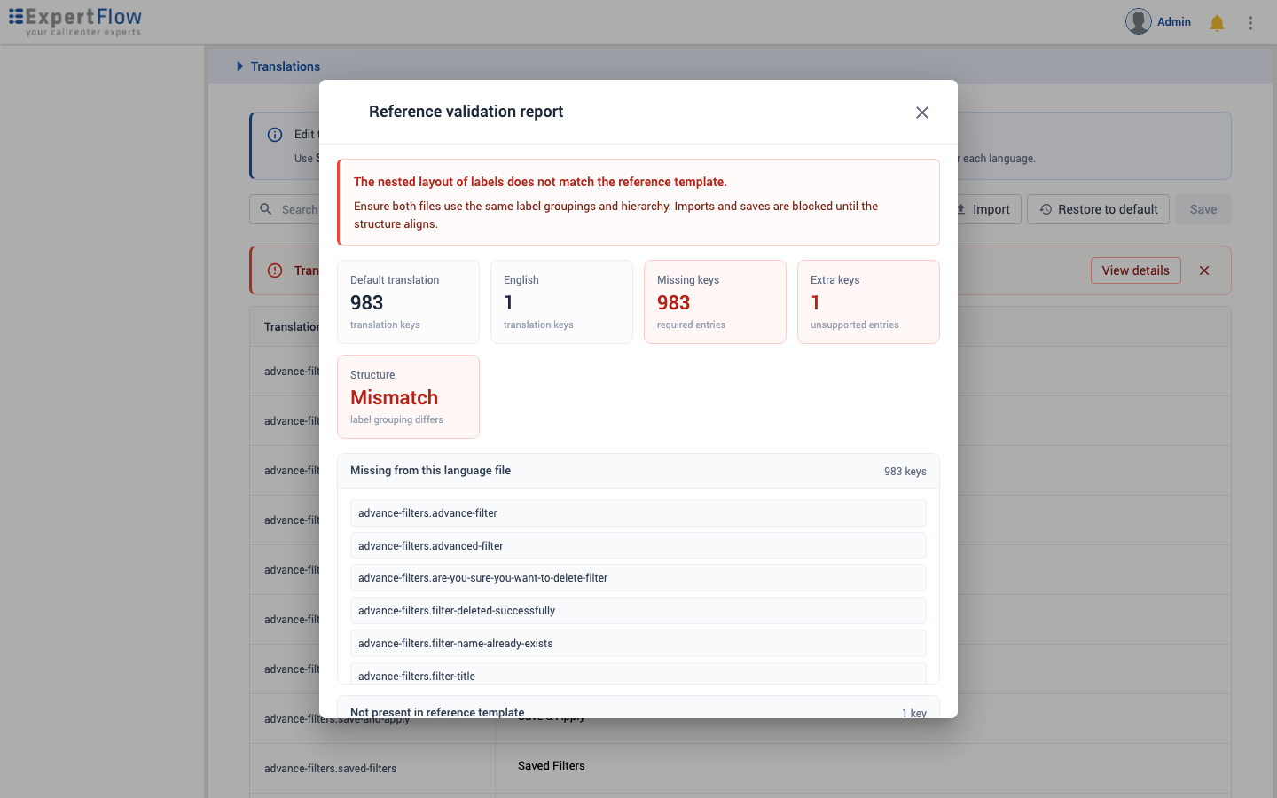 Validation report dialog