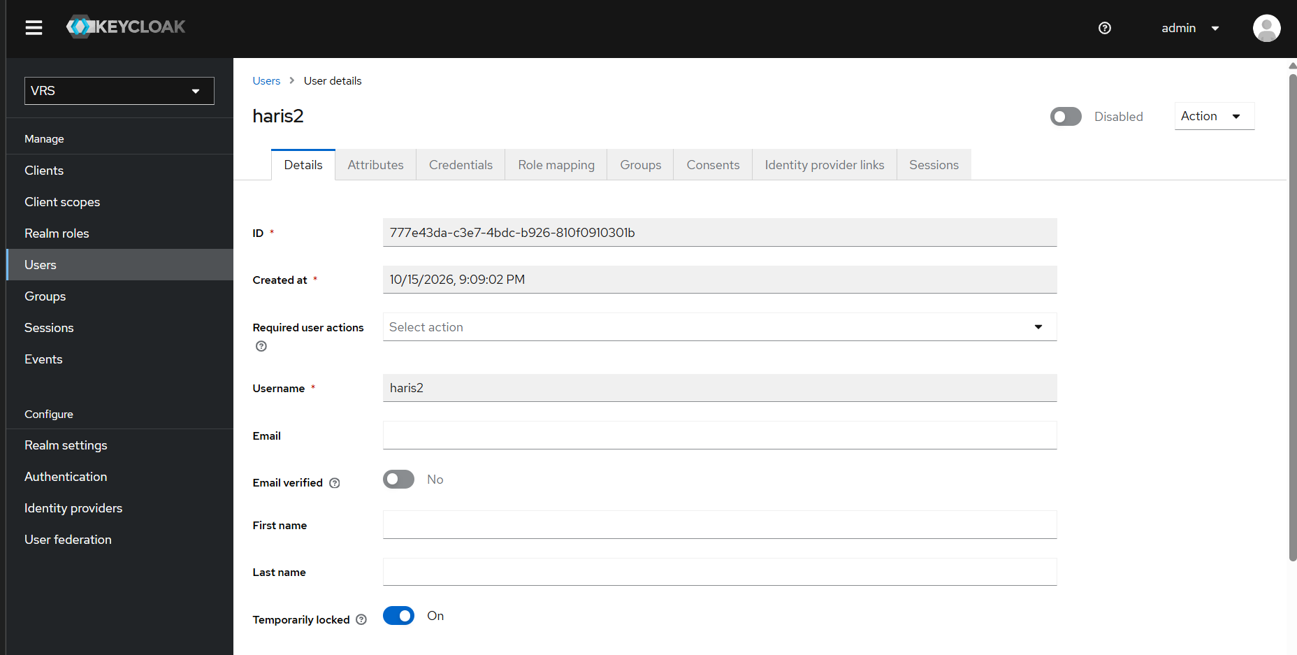 User details Temporarily locked On while account still Enabled