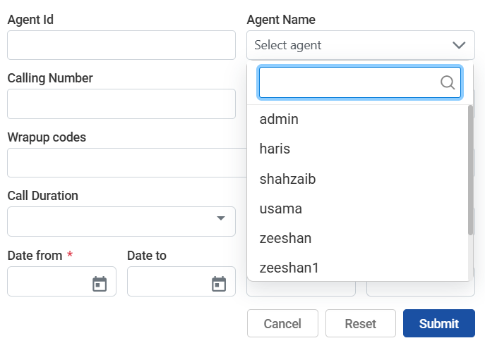 EFCX Agent Name searchable dropdown