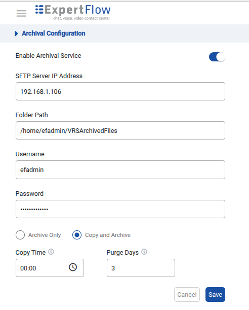 Copy and Archive configuration