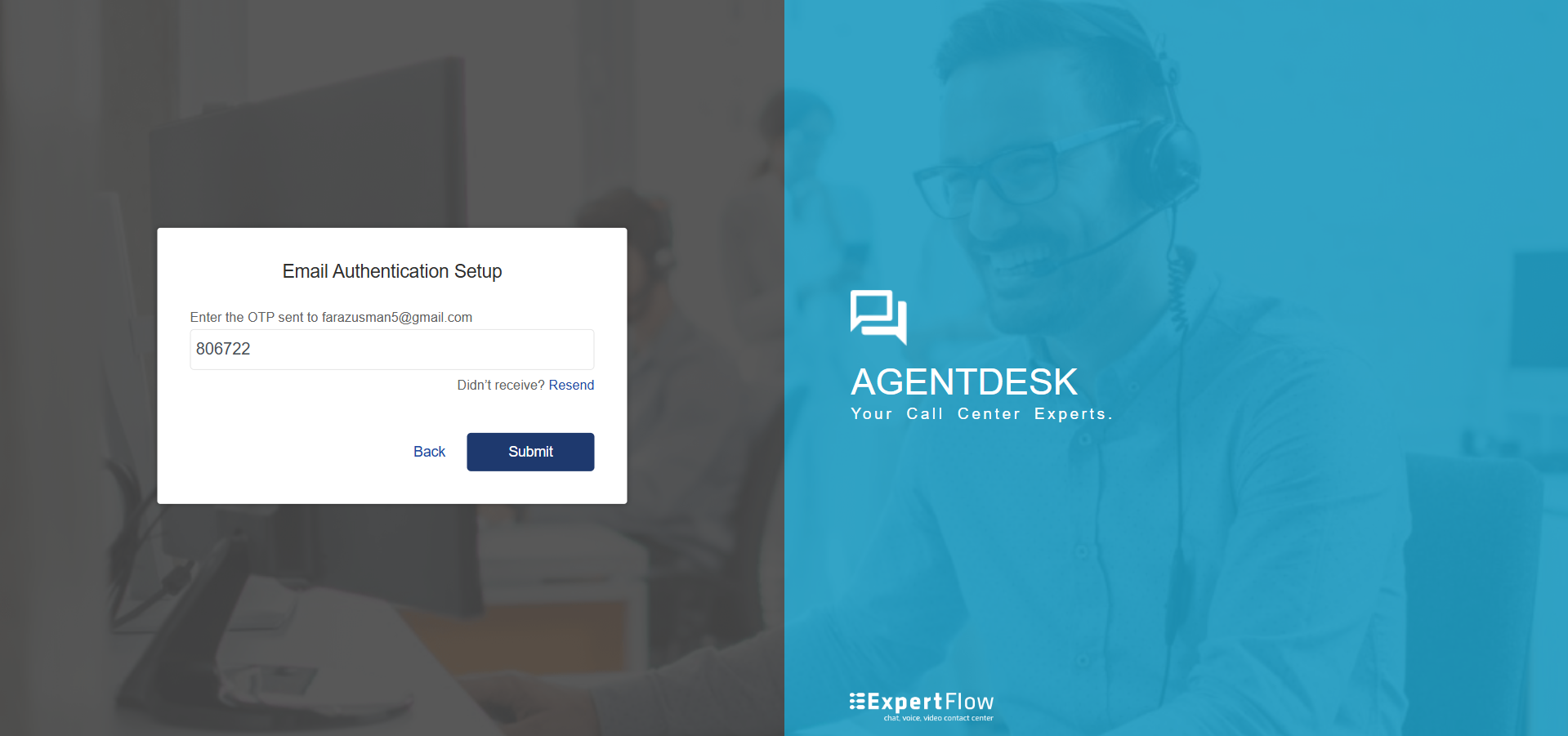 received OTP is entered via email