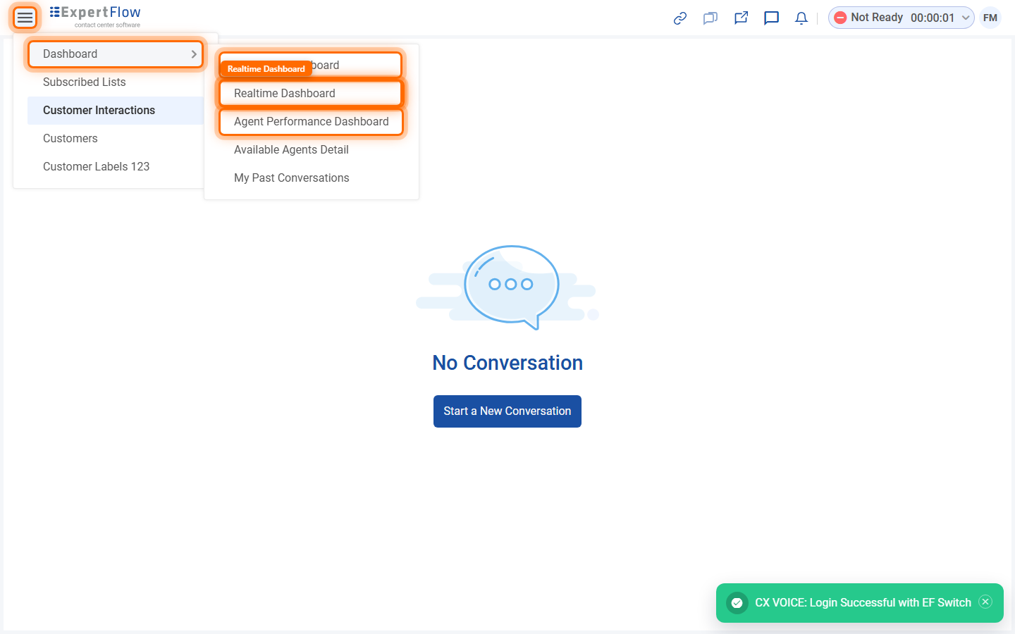 Opening the Realtime Dashboard from the main menu