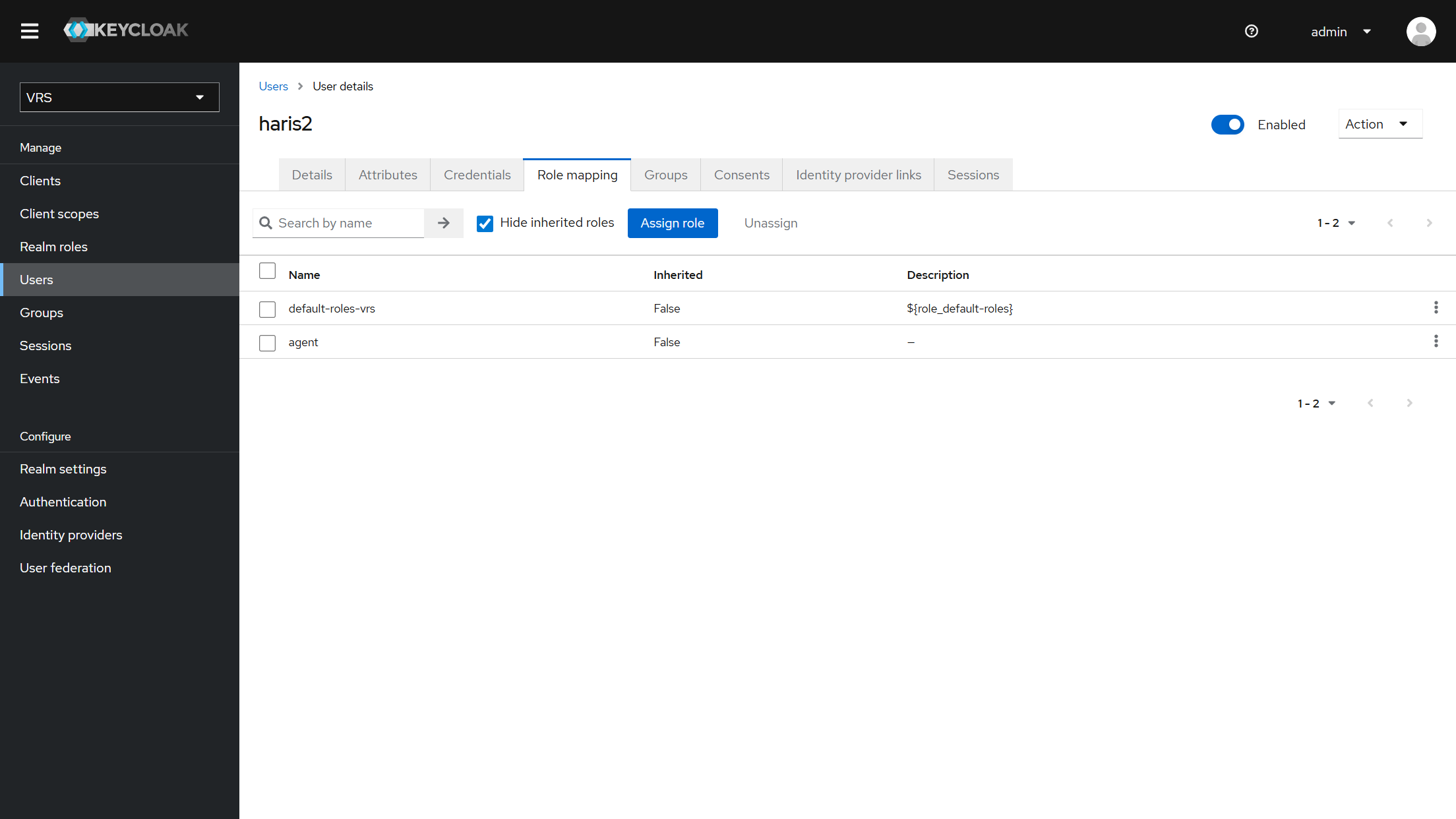 Agent user haris2 role mapping with agent role