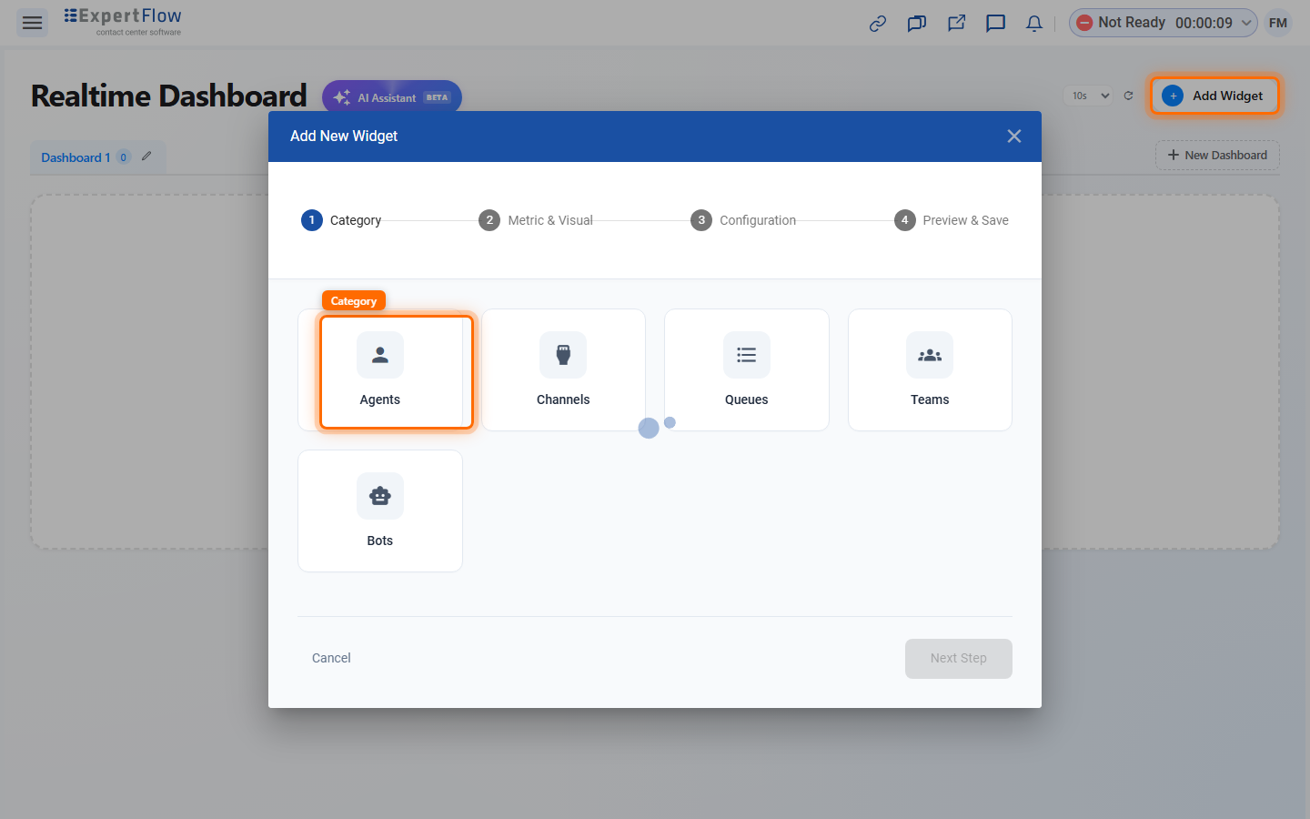 Choosing a widget category