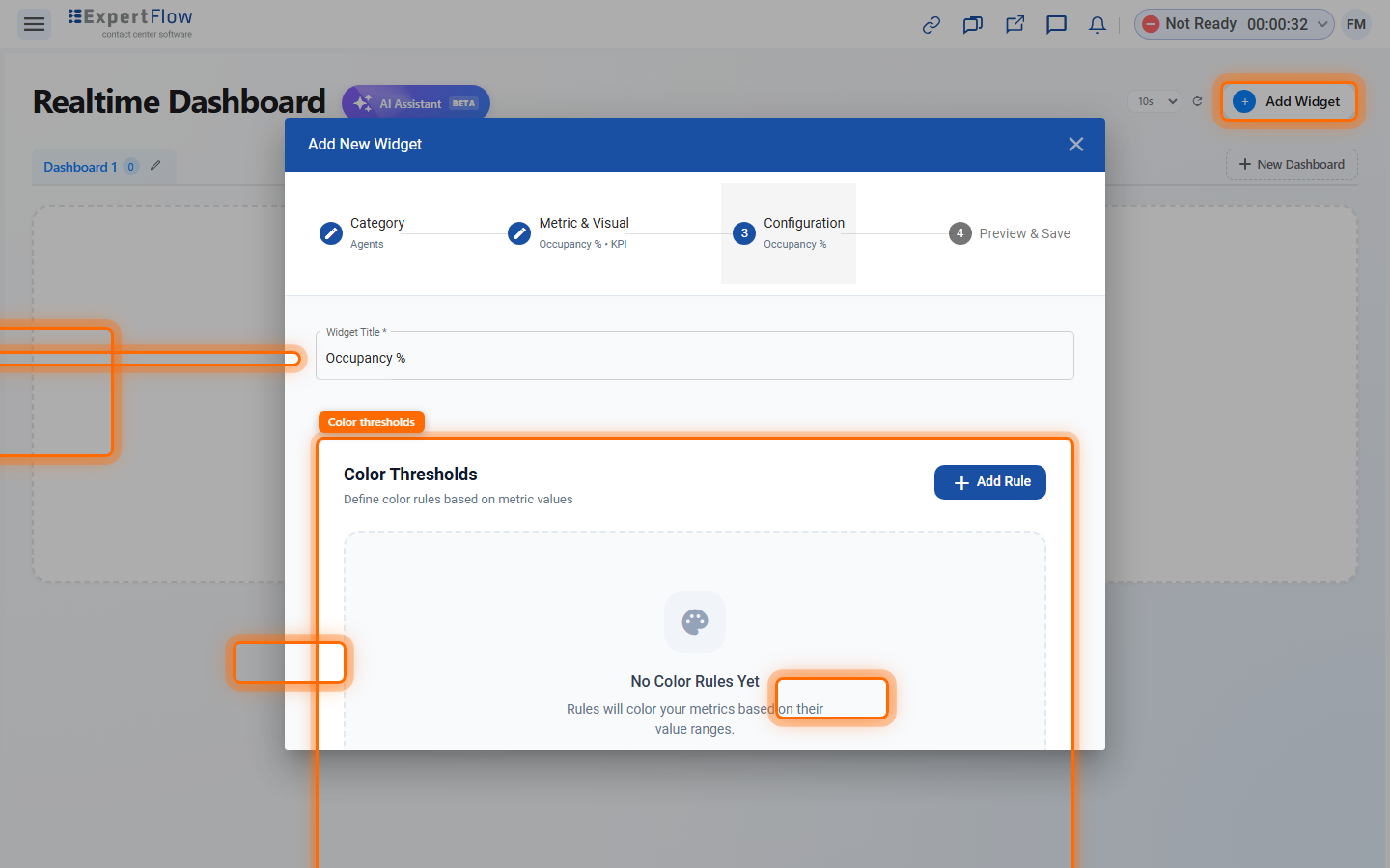 Configuring the widget title and color thresholds