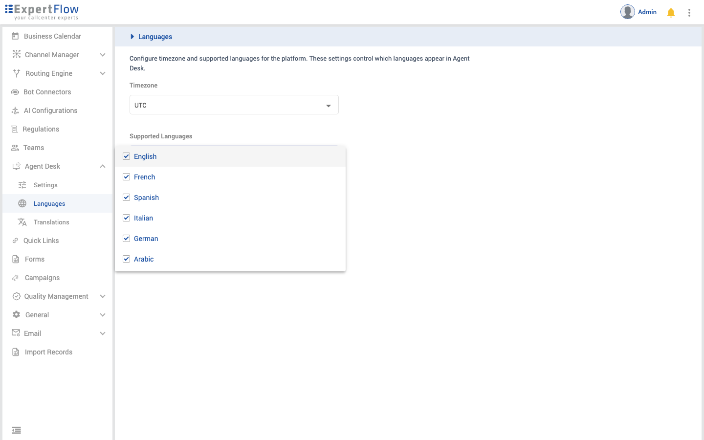 Supported Languages dropdown