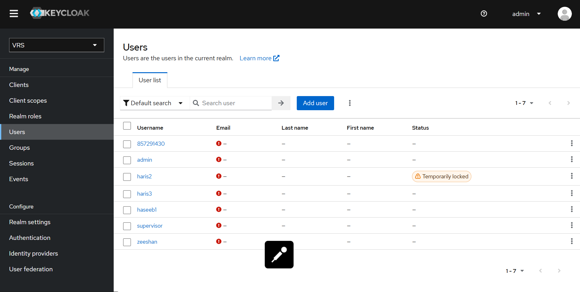 Users list showing Temporarily locked status badge