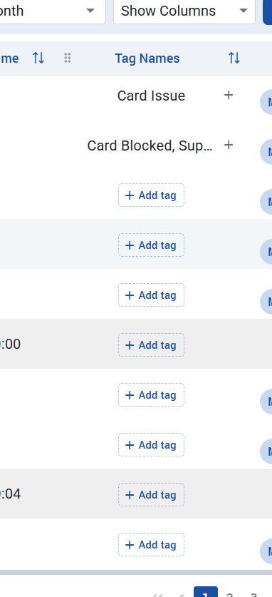 Tag Names column with tags and Add tag