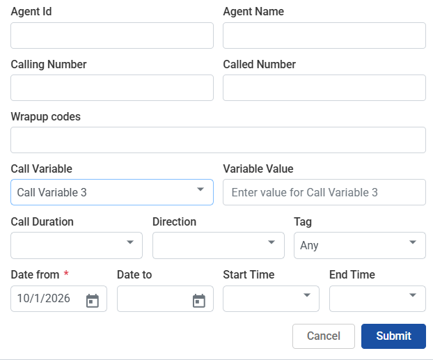 Call Variable selected with Variable Value field