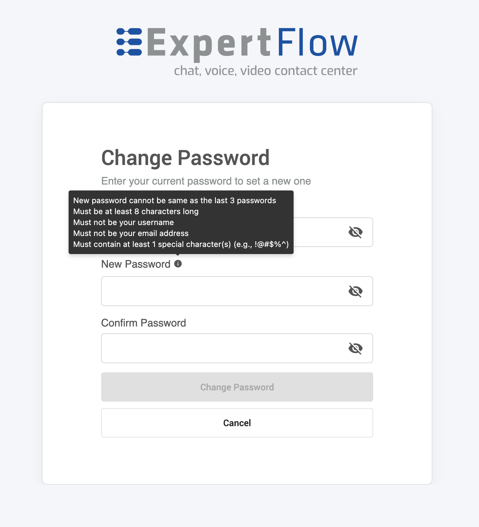 change password policies list screen