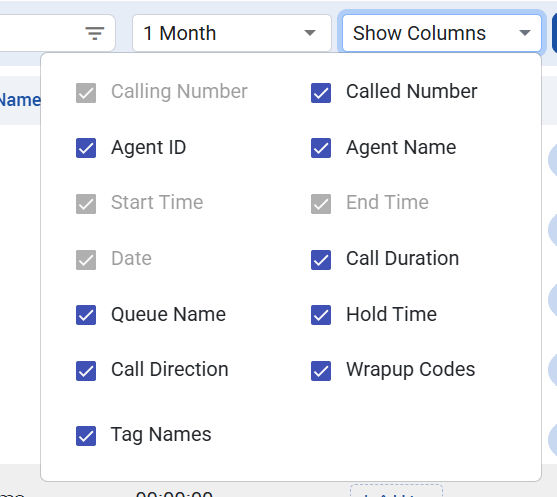 Show Columns including Queue Name Hold Time Tag Names